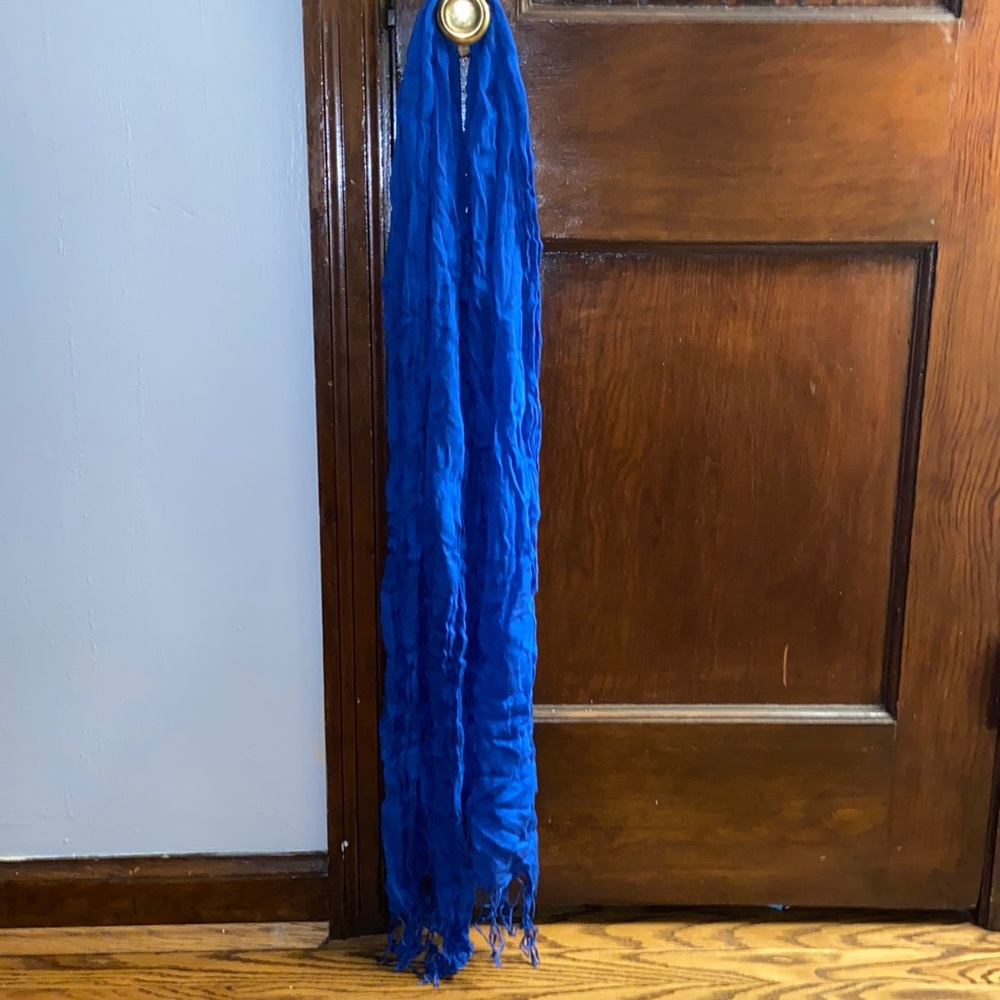 Long blue fringe scarf